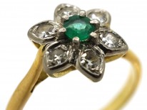 18ct Gold, Emerald & Diamond Flower Ring