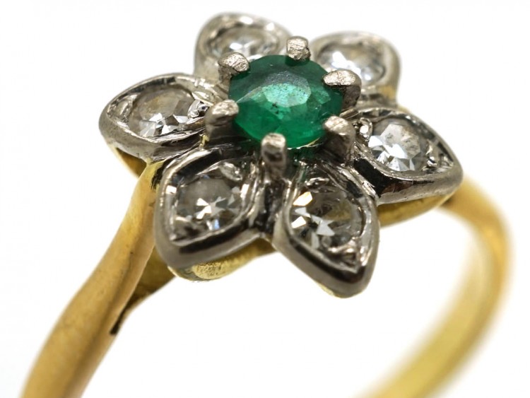 18ct Gold, Emerald & Diamond Flower Ring