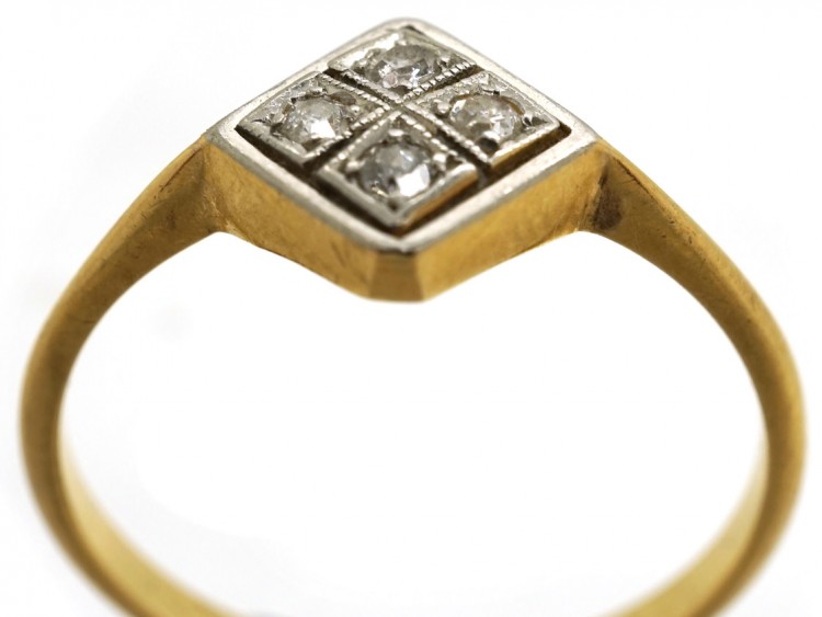 Art Deco 18ct Gold & Platinum Diamond Shaped Diamond Ring