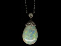 Edwardian Platinum, Opal & Diamond Pendant on Platinum Chain