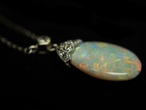 Edwardian Platinum, Opal & Diamond Pendant on Platinum Chain