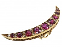 Victorian 15ct Gold, Ruby & Diamond Crescent Brooch