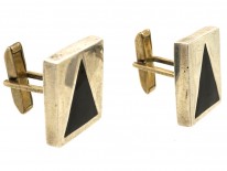Modernist Silver & Onyx Cufflinks