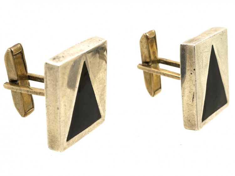 Modernist Silver & Onyx Cufflinks