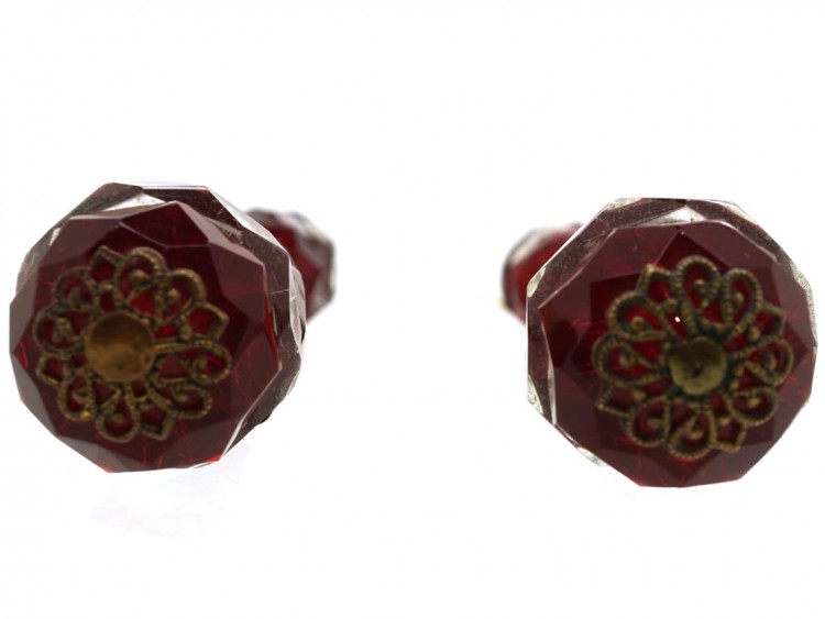 Large Art Deco Red & White Paste Earrings