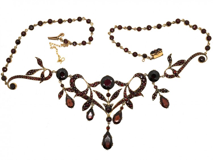 Art Nouveau Triple Drop Garnet Necklace