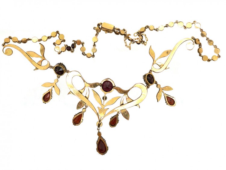 Art Nouveau Triple Drop Garnet Necklace