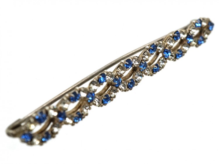 Art Deco Silver, Blue & White Paste Twist Brooch