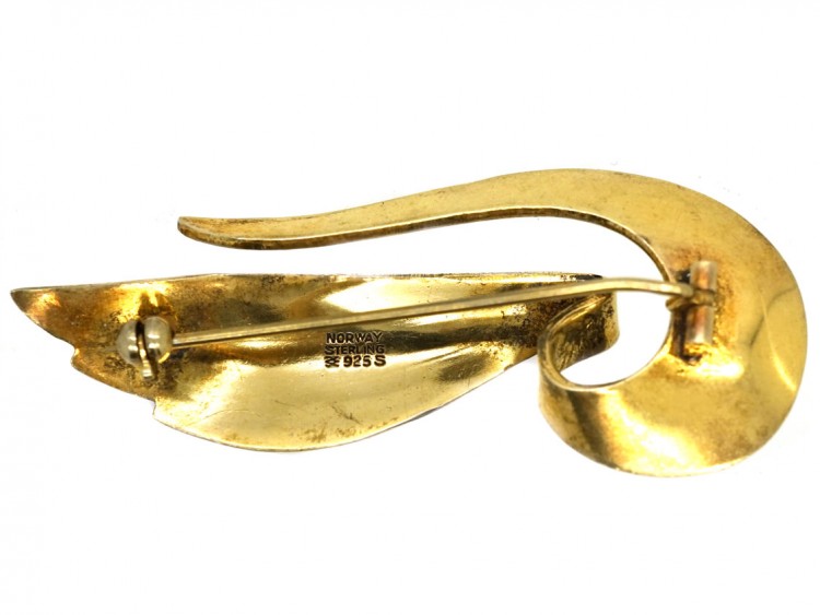Silver, Black & White Enamel Brooch by Aksel Holmsen