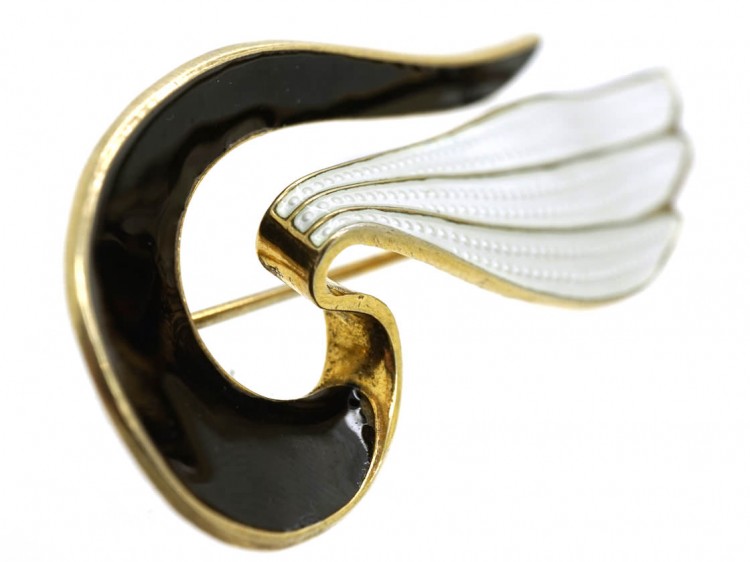 Silver, Black & White Enamel Brooch by Aksel Holmsen
