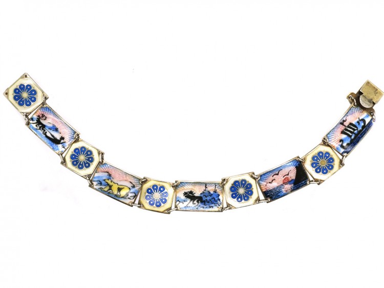Silver & Enamel Scandinavian Scenes Bracelet by Ottar Hval