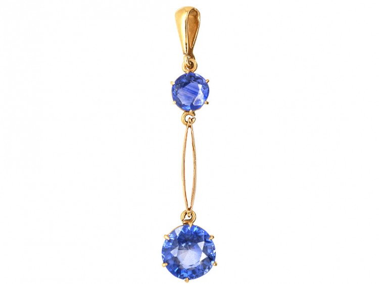 Art Deco 18ct Gold Sapphire Double Drop Pendant