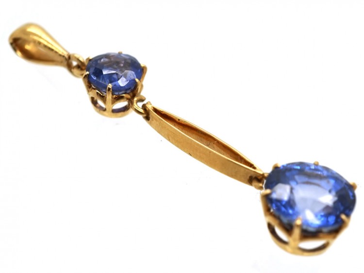 Art Deco 18ct Gold Sapphire Double Drop Pendant