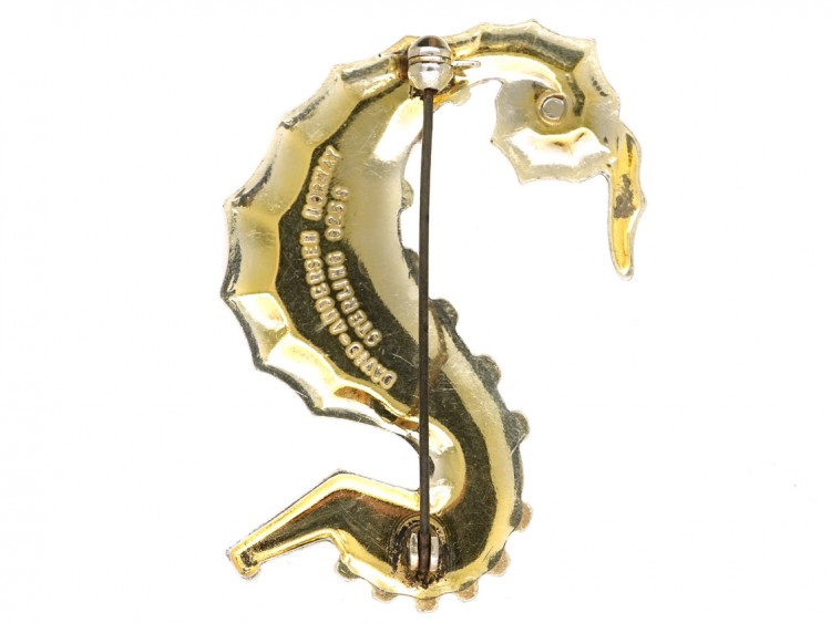 Silver Gilt & Enamel Sea Horse Brooch by David Andersen