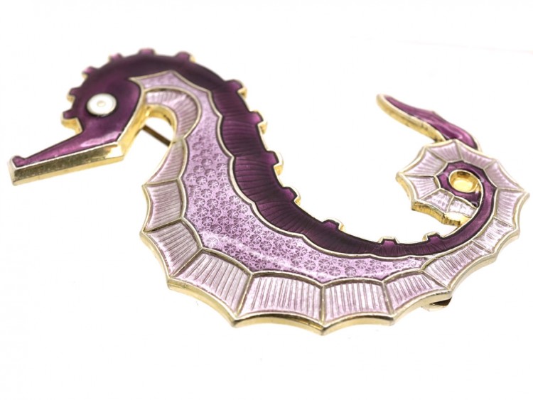 Silver Gilt & Enamel Sea Horse Brooch by David Andersen