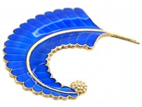 Norwegian Silver & Blue Enamel Feather Brooch by Albert Scharning