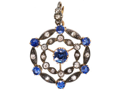 Edwardian 15ct Gold, Sapphire & Diamond Round Pendant