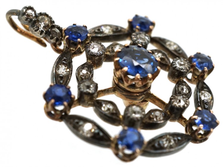 Edwardian 15ct Gold, Sapphire & Diamond Round Pendant