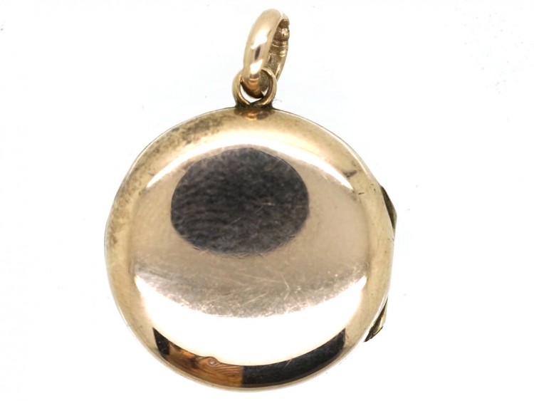 Edwardian Round 9ct Back & Front Locket With Half Moon Pearl & Garnet Motif