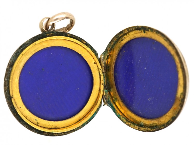 Edwardian Round 9ct Back & Front Locket With Half Moon Pearl & Garnet Motif