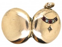Edwardian Round 9ct Back & Front Locket With Half Moon Pearl & Garnet Motif