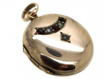 Edwardian Round 9ct Back & Front Locket With Half Moon Pearl & Garnet Motif