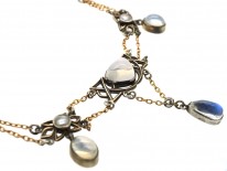 Silver & Gold , Moonstone & Blister Pearl Arts & Crafts Necklace