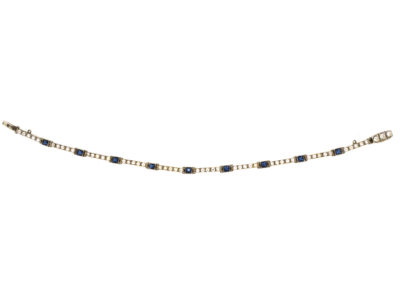 Art Deco Silver Thin Blue & White Paste Bracelet