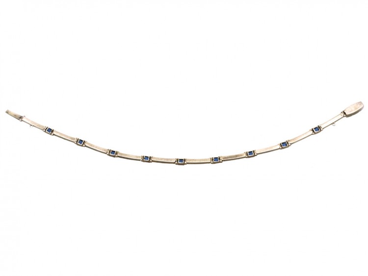 Art Deco Silver Thin Blue & White Paste Bracelet