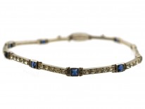 Art Deco Silver Thin Blue & White Paste Bracelet
