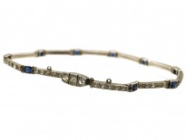 Art Deco Silver Thin Blue & White Paste Bracelet