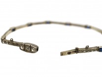 Art Deco Silver Thin Blue & White Paste Bracelet