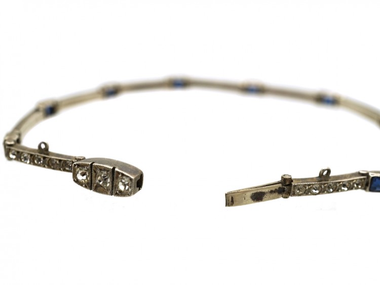 Art Deco Silver Thin Blue & White Paste Bracelet