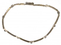 Art Deco Silver Thin Blue & White Paste Bracelet