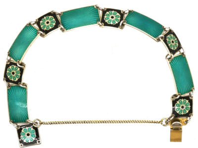 Silver, Black & Green Enamel Bracelet by Ottar Hval