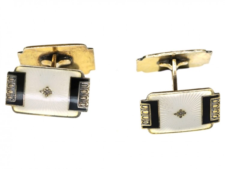 Norwegian Silver Gilt & Enamel Cufflinks by Aksel Holmsen