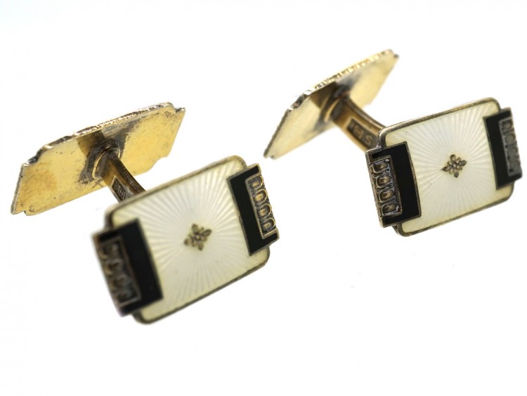 Norwegian Silver Gilt & Enamel Cufflinks by Aksel Holmsen