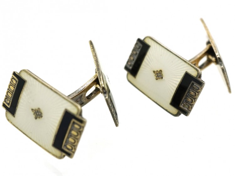 Norwegian Silver Gilt & Enamel Cufflinks by Aksel Holmsen