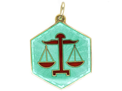 “Libra” Silver Gilt & Enamel Pendant by David Andersen