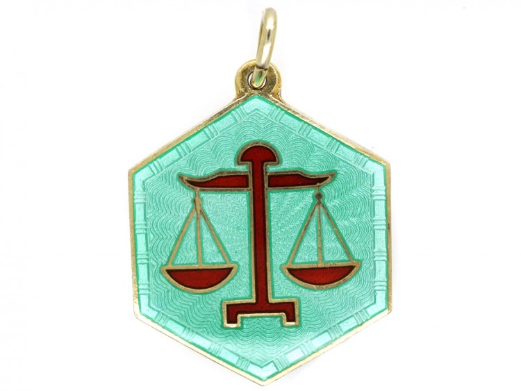 “Libra” Silver Gilt & Enamel Pendant by David Andersen