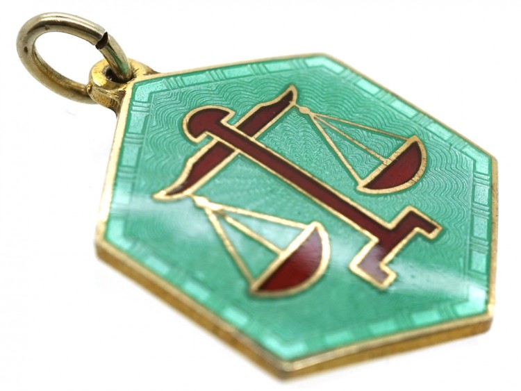 “Libra” Silver Gilt & Enamel Pendant by David Andersen