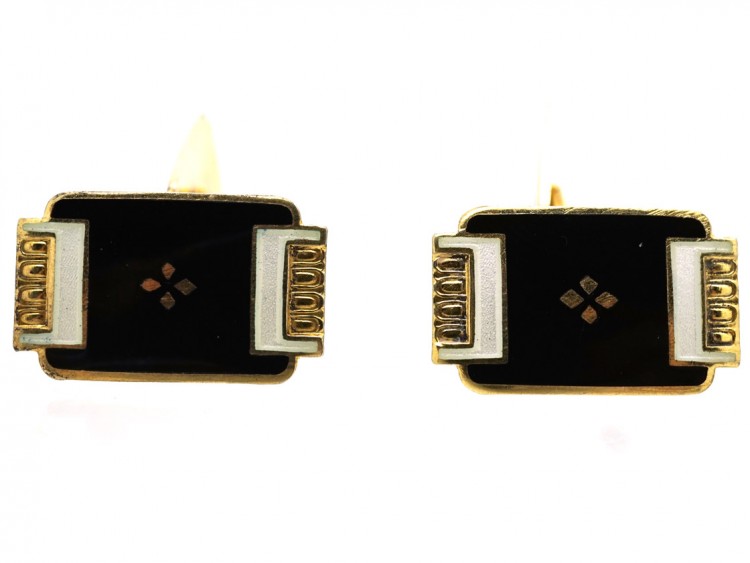 Norwegian Silver Gilt & Enamel Cufflinks by Aksel Holmsen