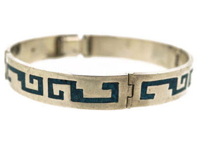 Mexican Silver Bracelet With Navaho Motifs in Turquoise