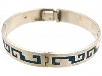 Mexican Silver Bracelet With Navaho Motifs in Turquoise