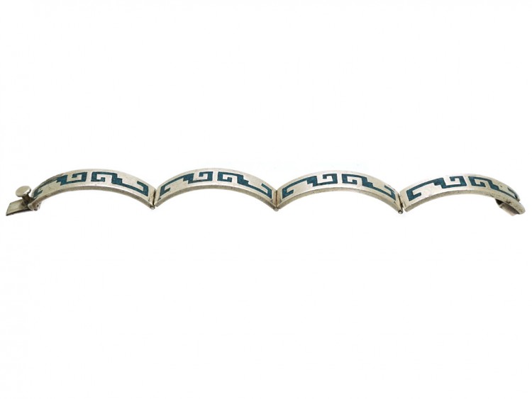 Mexican Silver Bracelet With Navaho Motifs in Turquoise