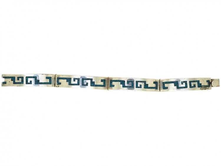 Mexican Silver Bracelet With Navaho Motifs in Turquoise