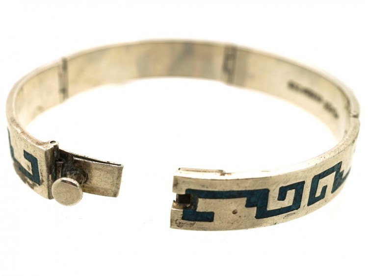 Mexican Silver Bracelet With Navaho Motifs in Turquoise
