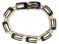 Mexican Silver Bracelet Inlaid with Lapis & Malachite Chips