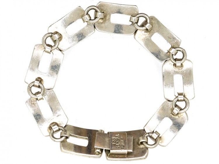 Mexican Silver Bracelet Inlaid with Lapis & Malachite Chips