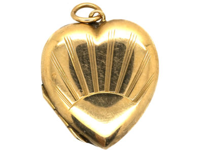 9ct Back & Front Sunburst Design Heart Locket